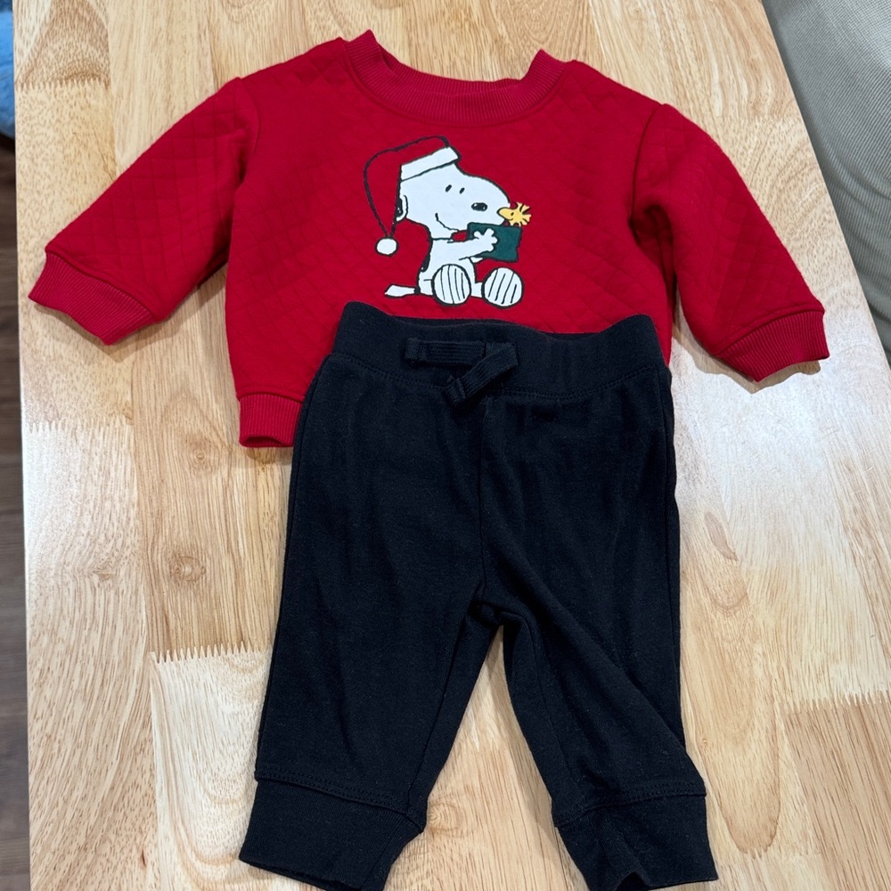 Jumping Beans Snoopy Christmas and Black Baby Outfit